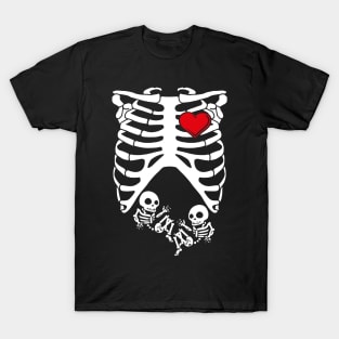 Spooky Skeleton Costume Pregnant Mommy of Twins T-Shirt